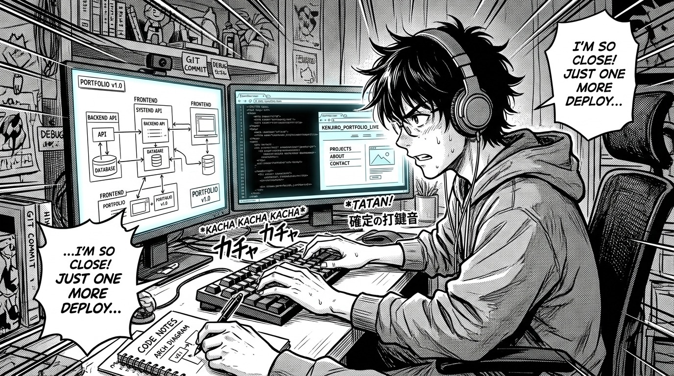 Software engineer fine-tuning and deploying an impressive developer portfolio website