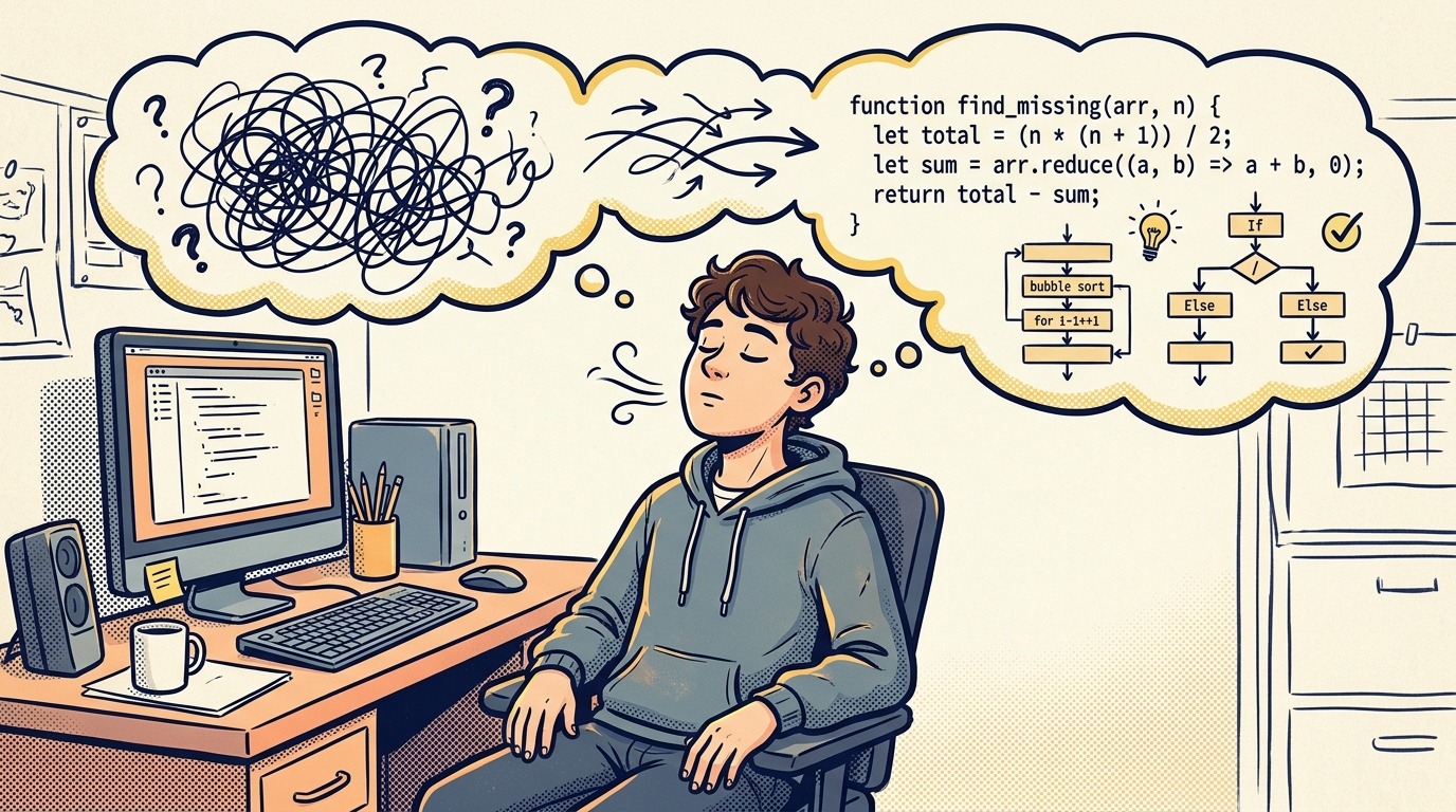 Developer taking a deep calming breath before a technical interview