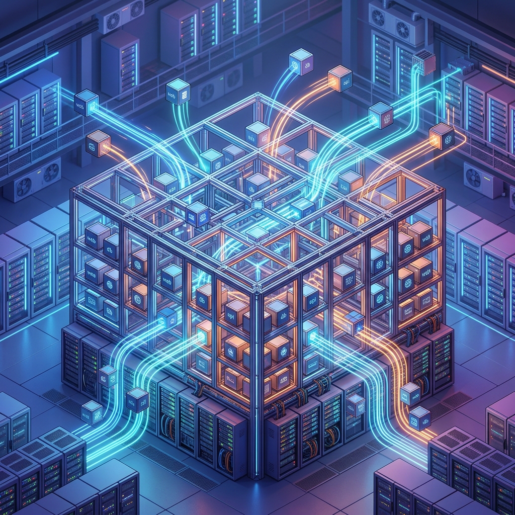 3D isometric view of containers in a server room
