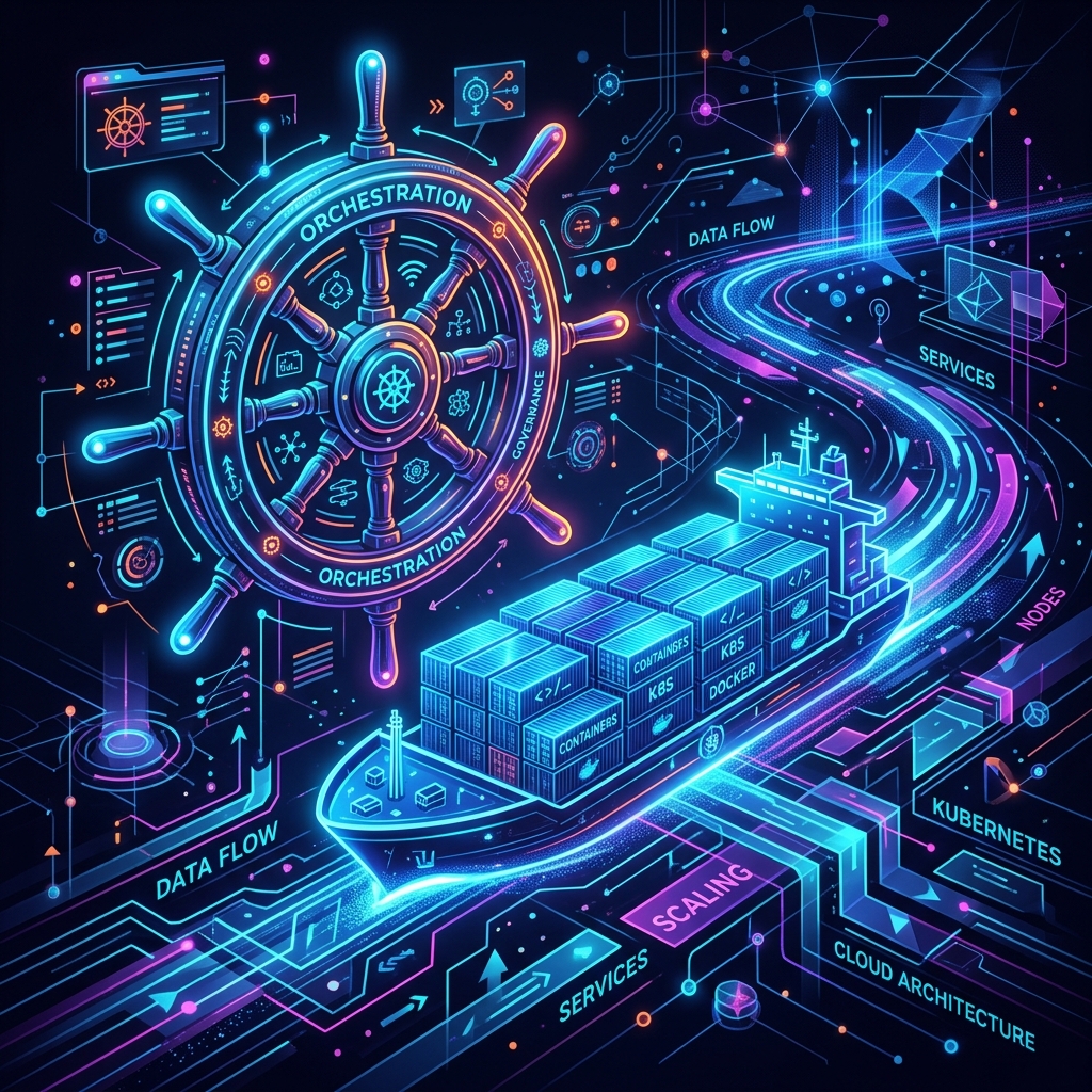 Docker and Kubernetes abstract ship and helm