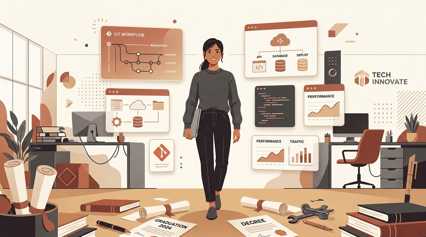 Software engineer confidently preparing for technical interviews without a CS degree
