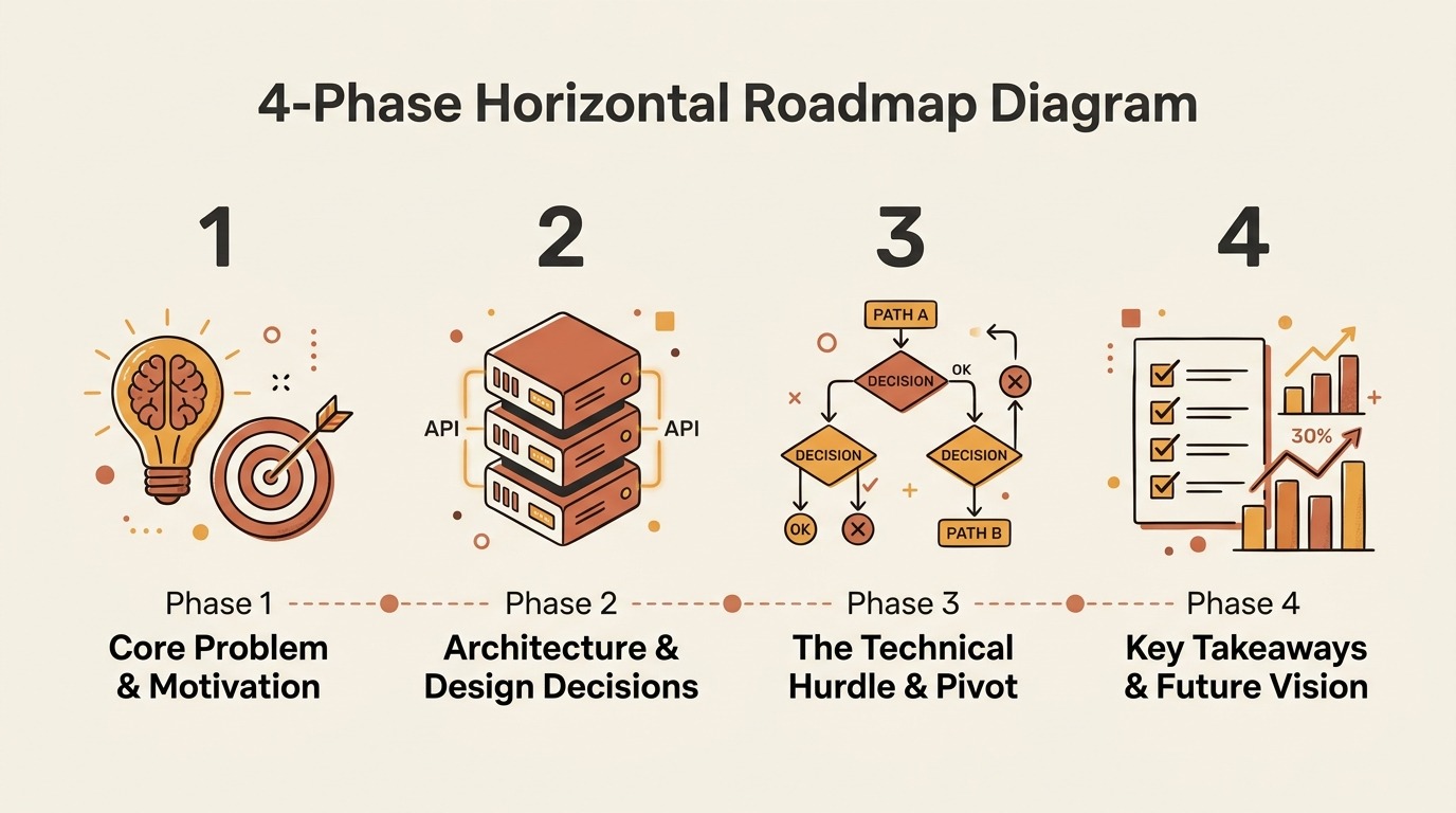 4-Phase framework showing how to present unfinished side projects in technical interviews