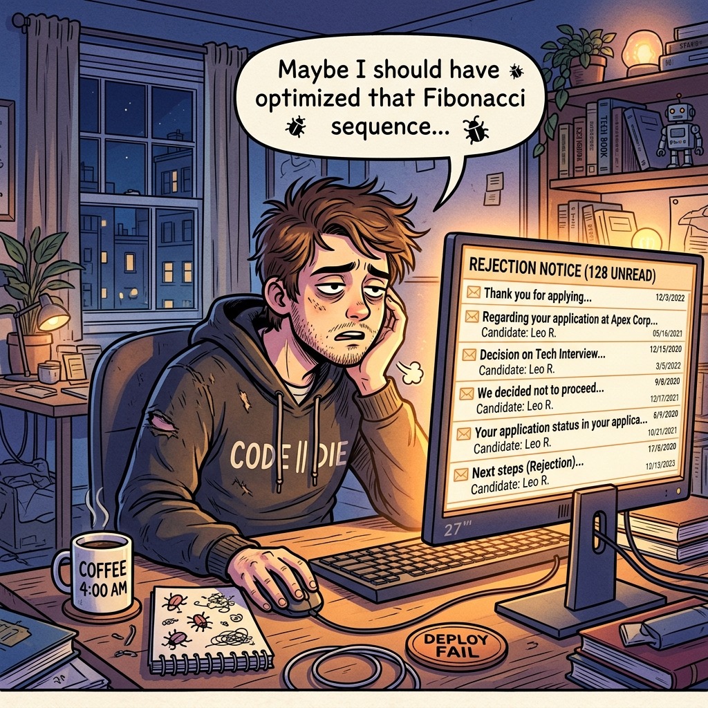 Stressed candidate looking at rejection emails