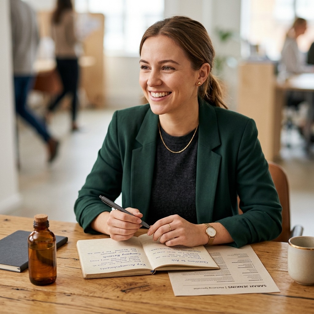 Candidate preparing for an interview with role-tailored study notes