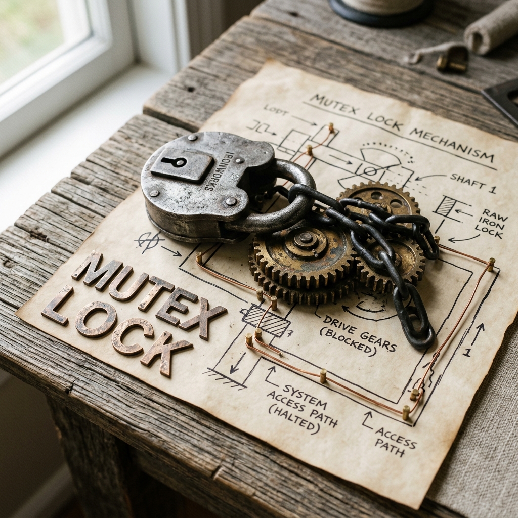 Intricate locked gears representing synchronization