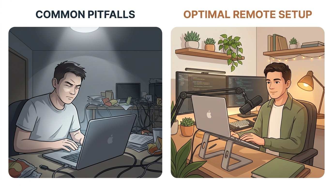 Comparison between common virtual interview setup pitfalls and an optimal remote workspace setup