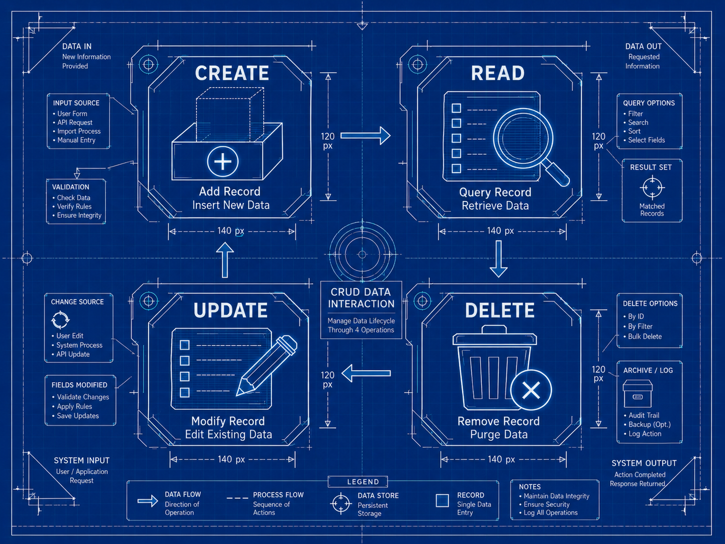 A technical blueprint of a client-server architecture with API endpoints and data flow